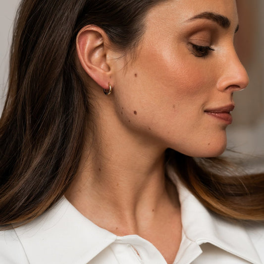 Small Silver Yellow Gold plated Hoop Earrings, view 2