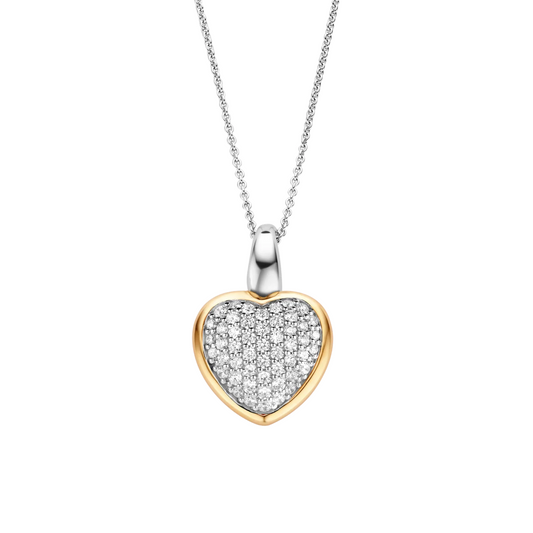 Ti Sento Silver & Vermeil Pave set Cz Heart Pendant