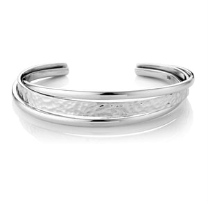Sterling Silver Round Edge Hammered Spring Bangle