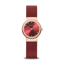 Load image into Gallery viewer, Bering polished rose gold coloured red mesh strap Ladies Watch
