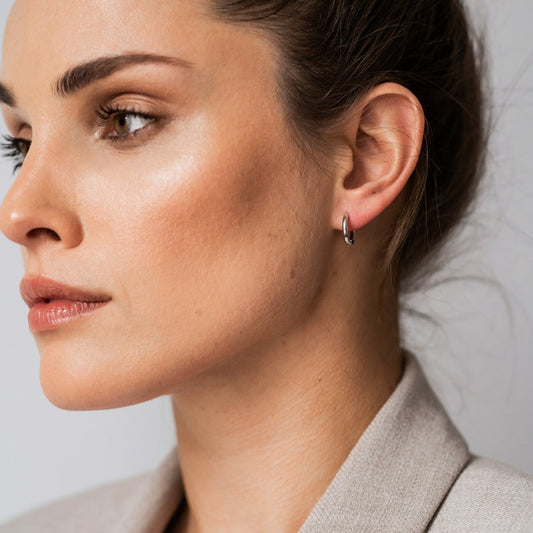 Ti Sento Skinny Silver Hoop Earrings, view 2